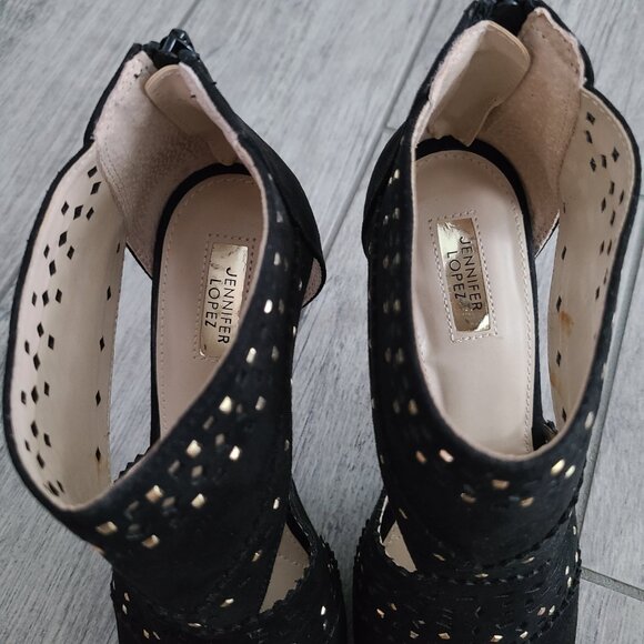 Jennifer Lopez Black Cutout Studded High Heel Sandals Size 8 - Picture 10 of 12